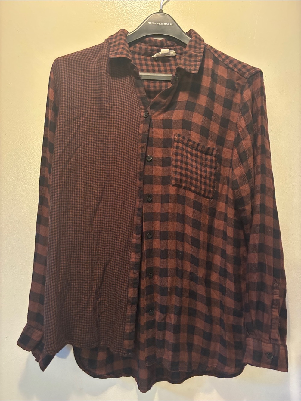 beachlunchlounge Two-Tone Brown & Black Mixed Plaid Button-Down Shirt